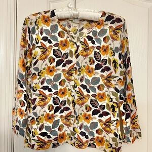 Garnet Hill Sweater Birds & Leaves Size Small